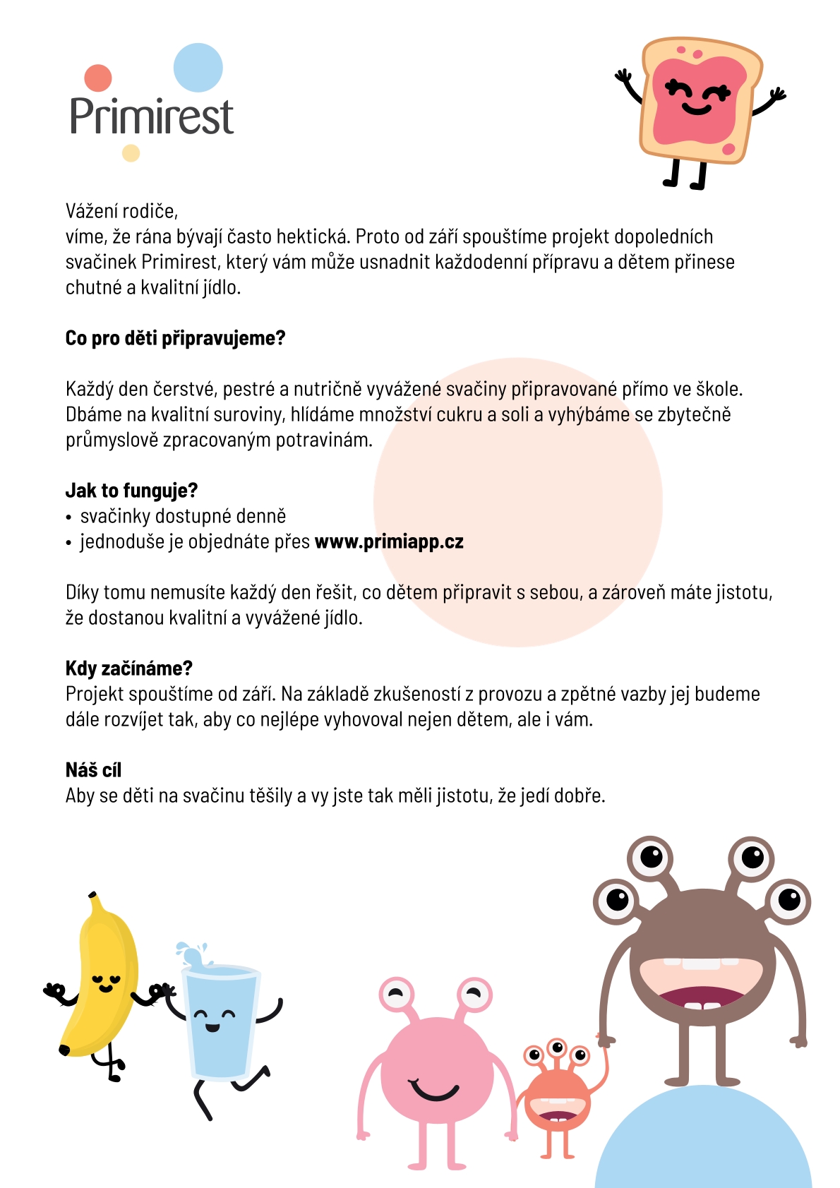 Primirest jednotné svačinky informace pro rodice